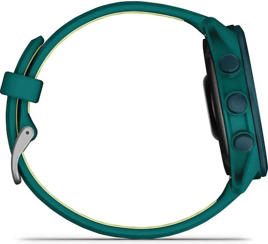 Garmin Forerunner 170 Music 43 mm Wasserdichte Smartwatch mit Herzfrequenzmesser (Petrolgrün Zitronengelb)