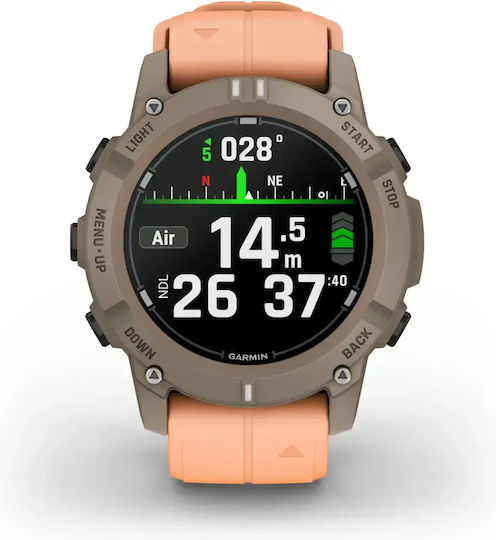 Garmin Descent G2 45 mm Smartwatch Rezistent la Apă cu Monitor de Ritm Cardiac (Paloma cu Shell Pink - Large)