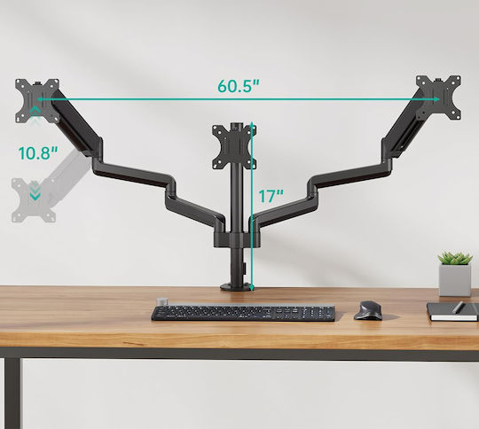 Microlink Βάση Γραφείου για 3 Οθόνες έως 27" με Βραχίονα (JOB-B07VRB86RQ)