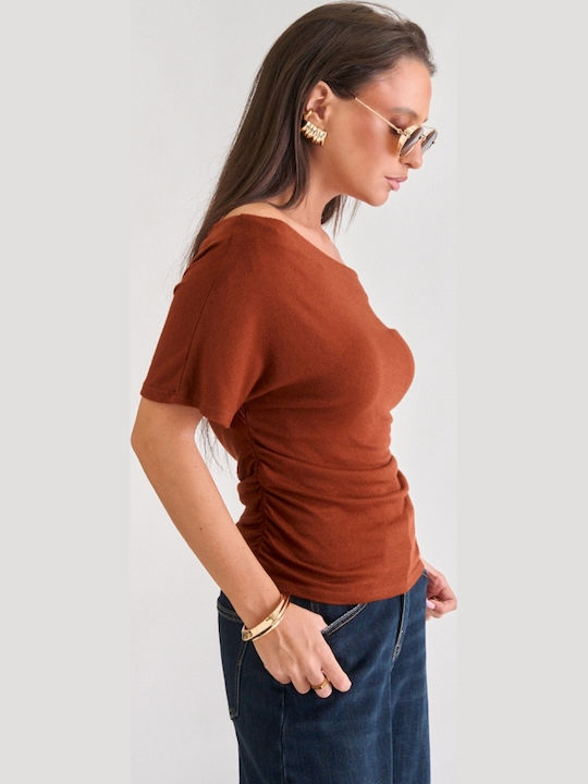 Γυναικεία Μπλούζα Off-Shoulder Κεραμιδι