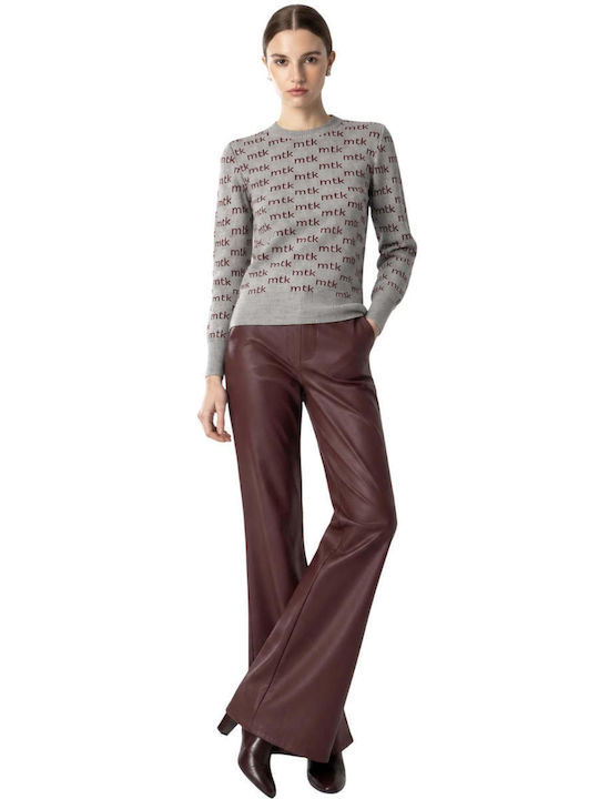 Moutaki Women's High-Rise Brown Leather Flared Trousers