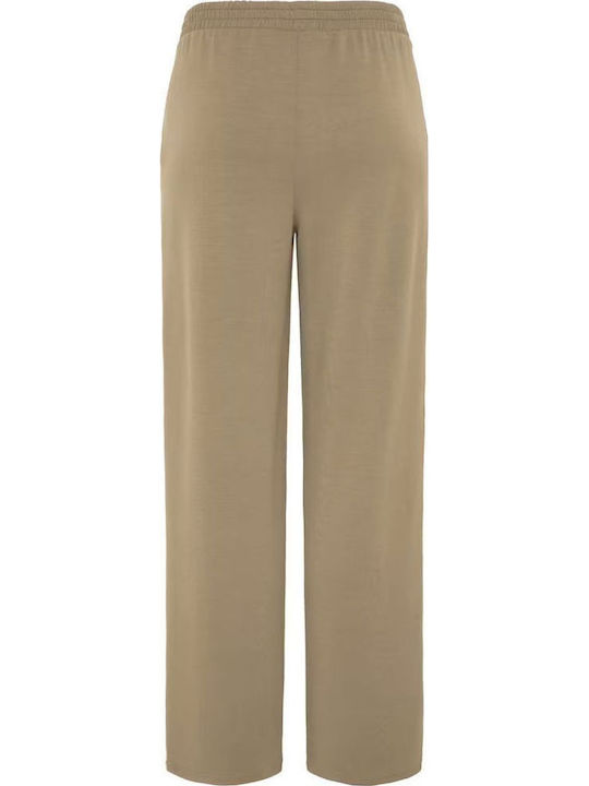 Pantaloni Dama din Țesătură cu Elastic, Croială Lejeră, Bej