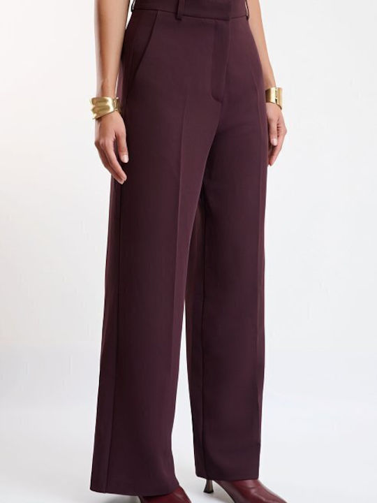 Women's High-Waisted Wide-Leg Trousers Burgundy
