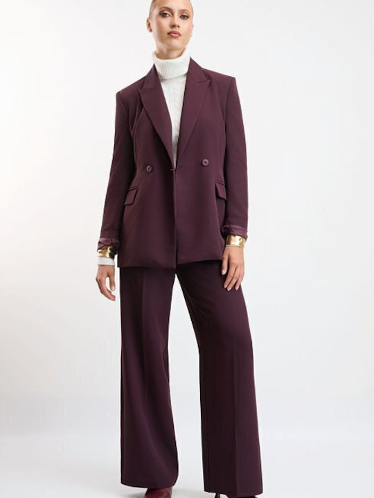Women's High-Waisted Wide-Leg Trousers Burgundy