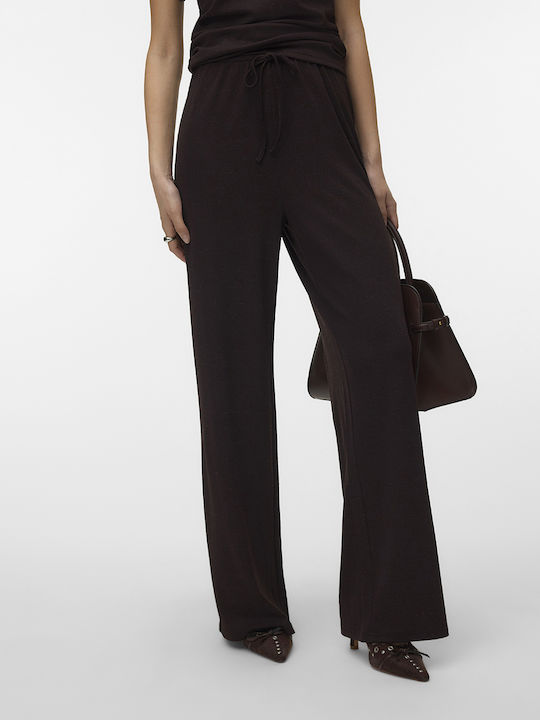 Vero Moda Women's High-Waisted Wide-Leg Trousers Chocolate