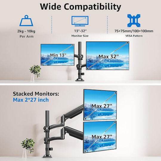 Microlink Βάση Γραφείου για 2 Οθόνες έως 27" (X002CBM2TP)