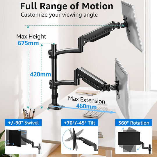 Microlink Βάση Γραφείου για 2 Οθόνες έως 27" (X002CBM2TP)