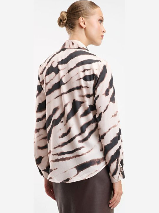 Langärmeliges Damen-Satinhemd Beige