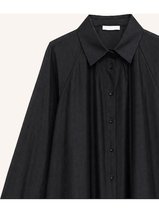 Long Sleeve Women's Satin Shirt Black