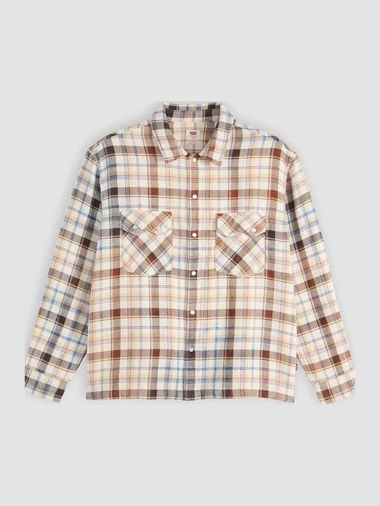 Western Long Sleeve Shirt in Wide-Fit Checked Whitecap Gray - Beige