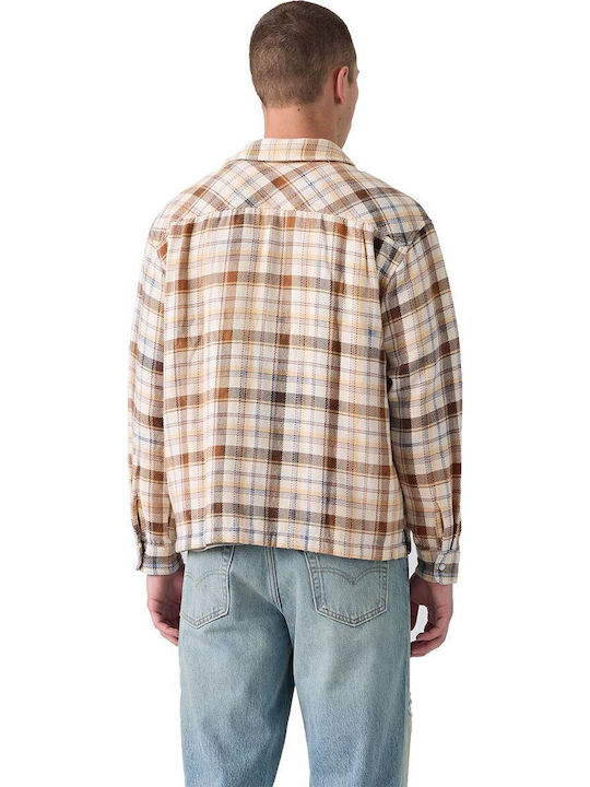 Western Long Sleeve Shirt in Wide-Fit Checked Whitecap Gray - Beige