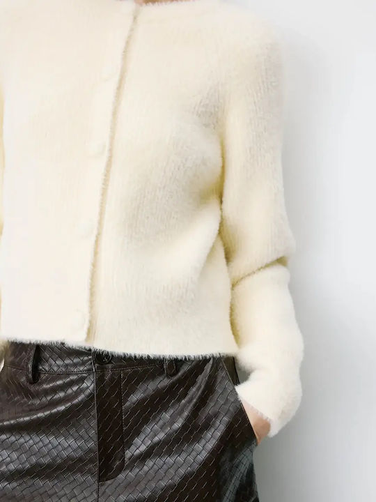 Cardigan Lung pentru Femei, Tricotat, cu Nasturi, Vanilla