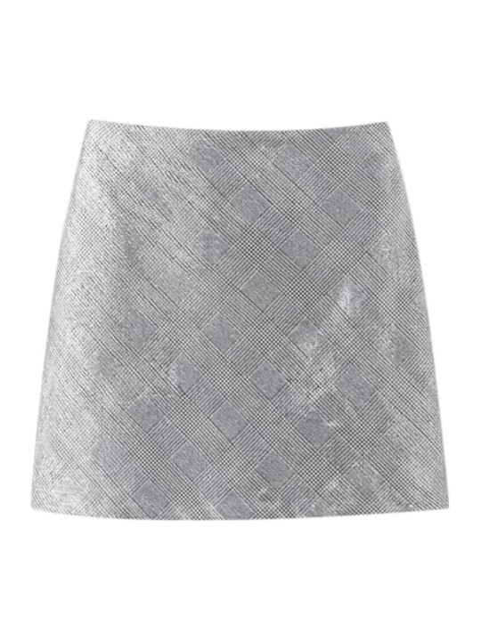 Плисирана Мини Пола На Каре Silver