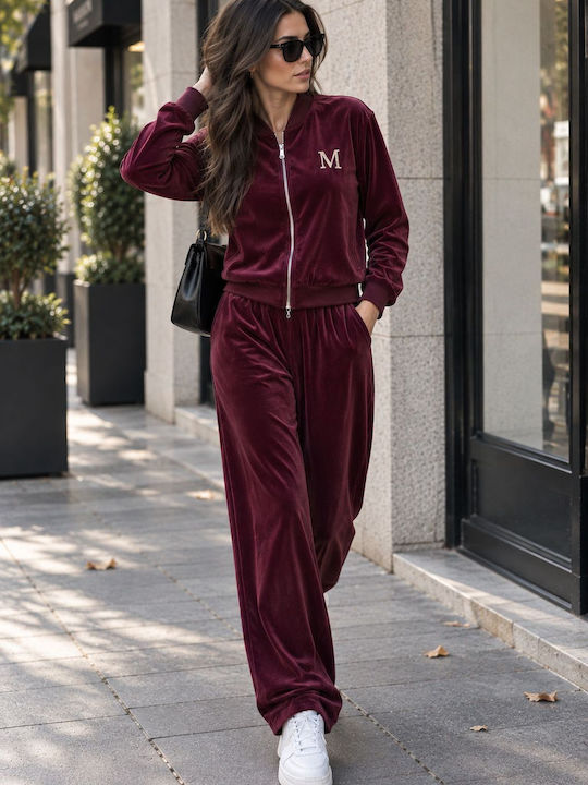 Burgundy Velvet Tracksuit Set