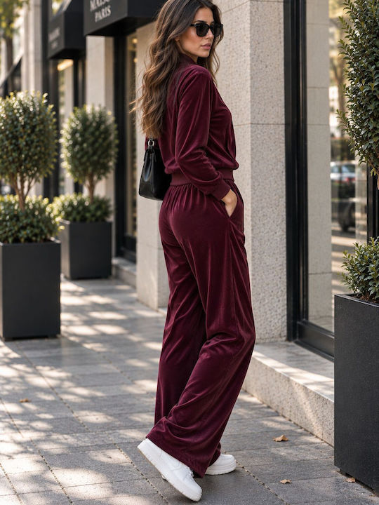 Burgundy Velvet Tracksuit Set