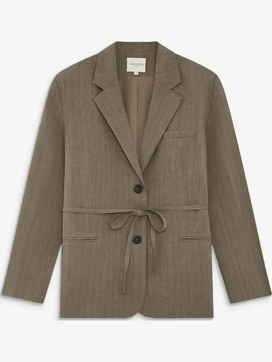 Grace & Mila Langer Taillierter Damenblazer Chocolat