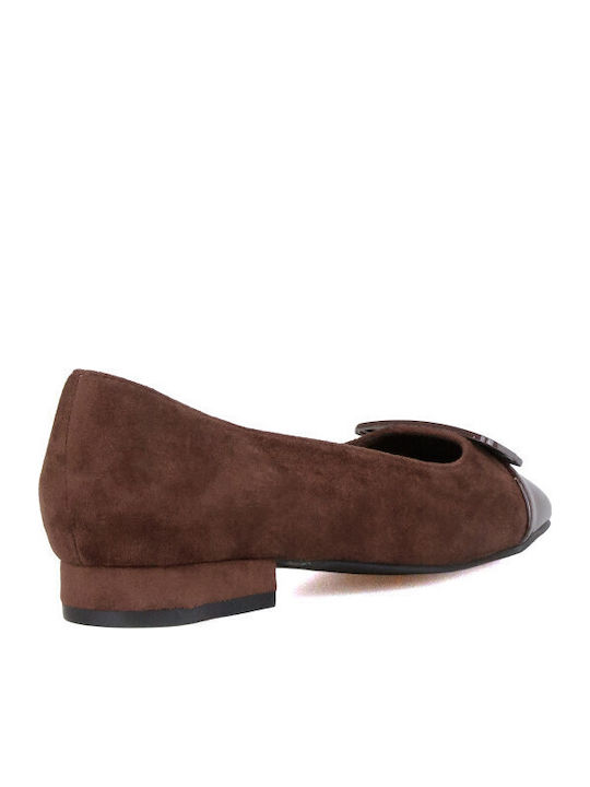 Suede Women's Ballerina Shoes Brown