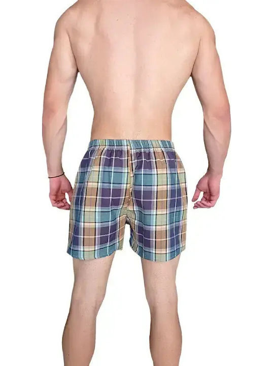 Herren-Boxershorts Grün/Blau/Ecru Kariert 9/3004-Grün/Beige_0E33