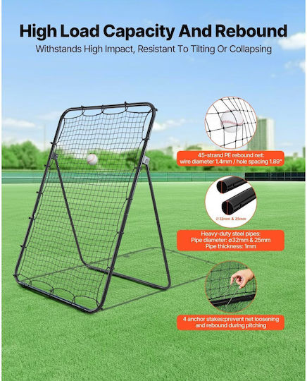 Vevor Baseball Rebounder Net 1210 x 1730 mm 5 Adjustable Angles Strike Zone Target Steel Frame Rebound Net Pitching Fielding Return Training