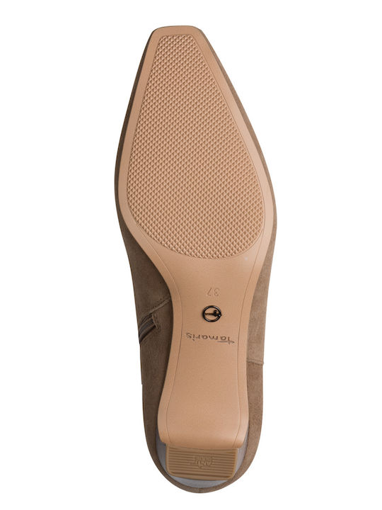 Beige Leder Damen Stiefeletten
