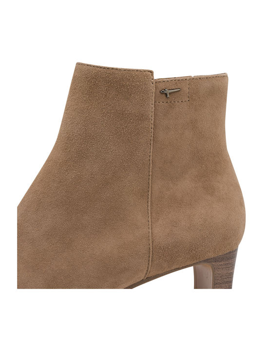 Beige Leder Damen Stiefeletten