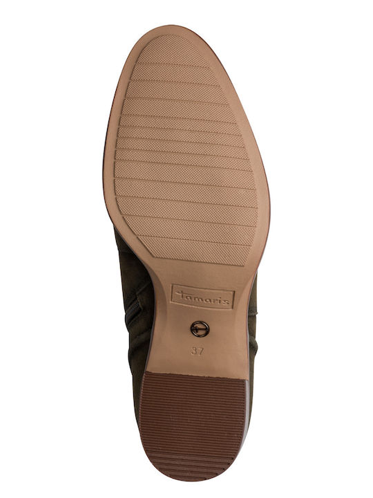Khakifarbene Leder-Damenstiefeletten