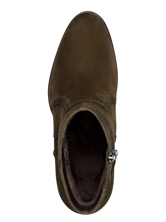Khakifarbene Leder-Damenstiefeletten