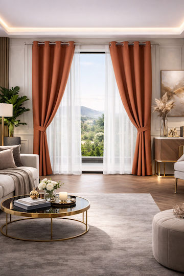 Atmosphera Κουρτίνα με Τρουκς Terracotta 140x260εκ.
