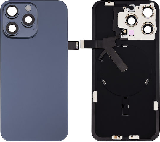 Back Glass W Magsafe Magnet & Nfc & Flashlight Flex Iphone 15 Pro Max No Logo Aftermarket Blue Titanium