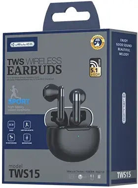 Jellico Căști Bluetooth Handsfree Earbud cu Husă de Încărcare Negre