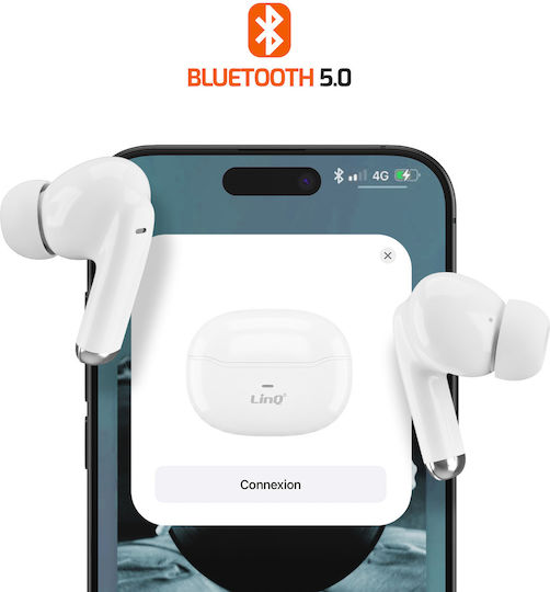 LinQ R9551 In-Ear Bluetooth-Kopfhörer mit Schweißbeständigkeit und Ladekoffer, Weiß