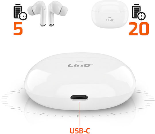 LinQ R9551 In-Ear Bluetooth-Kopfhörer mit Schweißbeständigkeit und Ladekoffer, Weiß