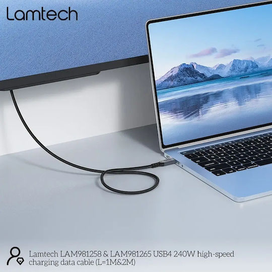 Lamtech Geflochtenes USB-4-Videokabel USB-C-Stecker – USB-C / DisplayPort 240 W PD Schwarz 1 m LAM981258