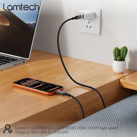 Lamtech Geflochtenes USB-4-Videokabel USB-C-Stecker – USB-C / DisplayPort 240 W PD Schwarz 1 m LAM981258