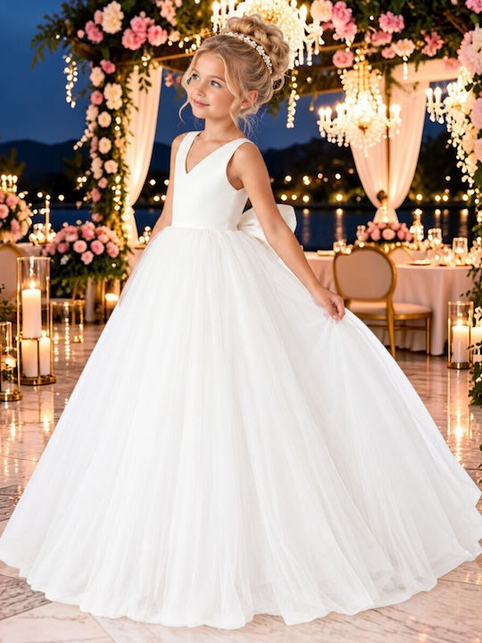 Girls Dress Sleeveless for Flower Girl White