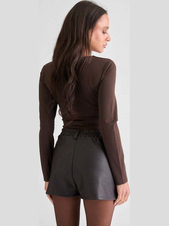 Damen-Leder-Skort Dunkelbraun