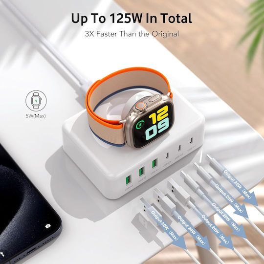 Huawei Stație de Încărcare cu 3 Porturi USB-A și 3 Porturi USB-C 125W în Culoare Albă (B0CS6KCC1Q)