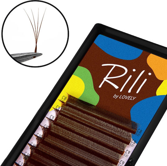 Dark Brown Narrow Volume Lash Fans 4d Rili 12 Lines Mix D 0.07 8-14mm