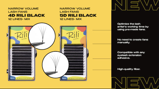 Black Narrow Volume Lash Fans 5d Rili 12 Lines Mix D 0.07 8-14mm