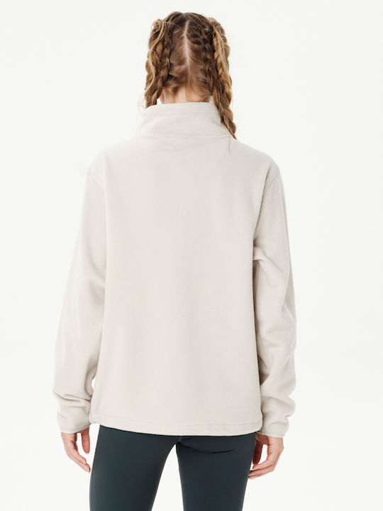 Fleece Γυναικεία Ζακέτα με Φερμουάρ Λευκή