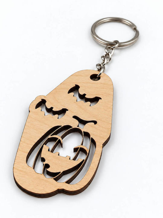 Holz-Schlüsselanhänger Halloween Kürbis & Fledermäuse Suga Style