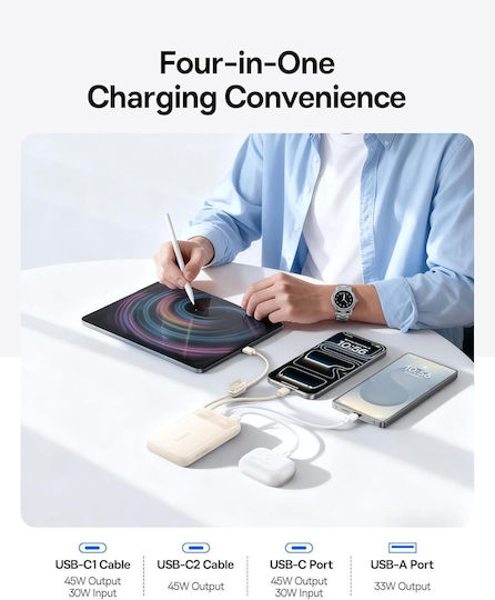 Baseus Enerfill FC11 Power Bank 10000mAh 45W με Θύρα USB-A και Θύρα USB-C Ivory
