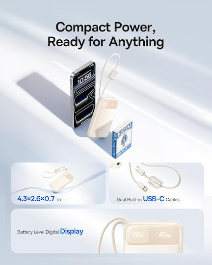 Baseus Enerfill FC11 Power Bank 10000mAh 45W με Θύρα USB-A και Θύρα USB-C Ivory