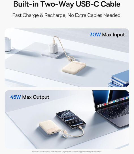 Baseus Enerfill FC11 Power Bank 10000mAh 45W με Θύρα USB-A και Θύρα USB-C Ivory