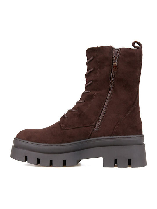 Suede Women's Brown Combat Boots
