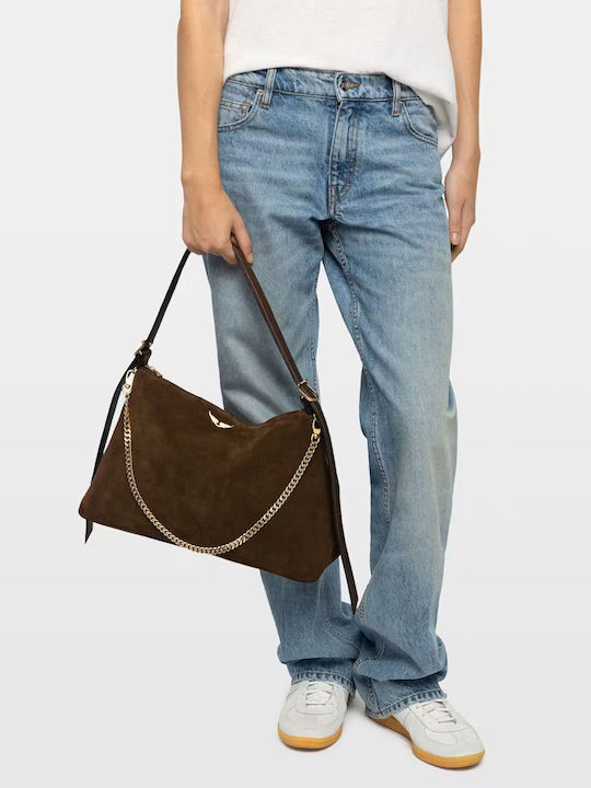 Leather Women's Shoulder Bag Suede Wood