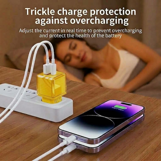 Leewello Зарядно Устройство Без Кабел с USB-A Порт и USB-C Порт 20W Power Delivery / Quick Charge 3.0 Жълто (783192-Yellow)