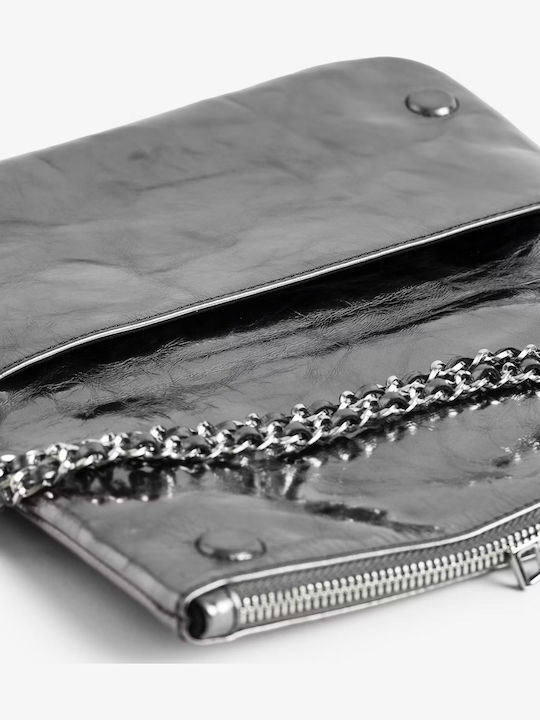 Rock Damen-Clutch aus Leder in Silber