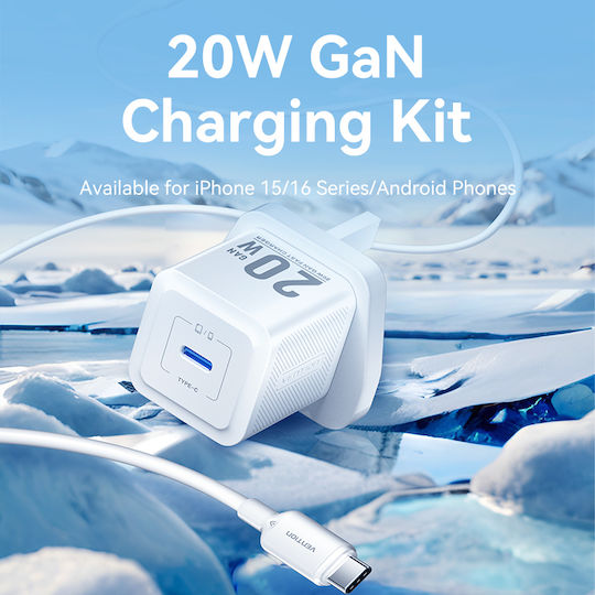 Vention GaN Charger with USB-C Port and USB-C - USB-C Cable 20W Black (FEPB0-UK-01)