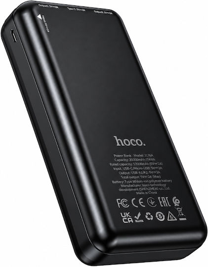 Hoco J176A Baterie Externă Solară 20000mAh 10W cu 2 Porturi USB-A și Port USB-C Neagră